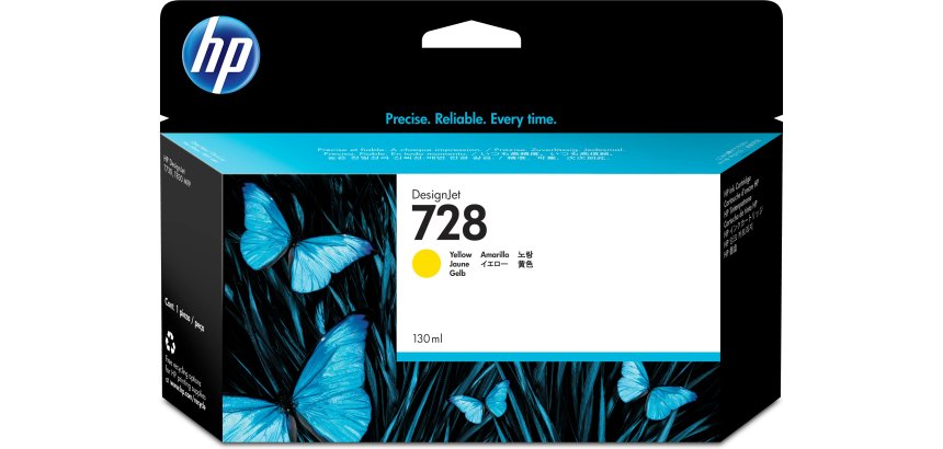 Cartouche d'encre HP 728 designjet originale - encre à colorants 130 ml - couleurs séparées