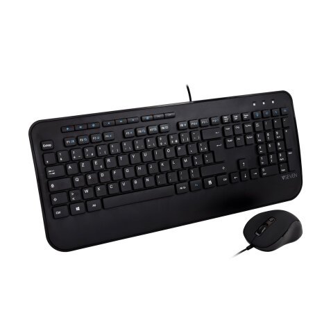 V7 Teclado AZERTY Francés USB con reposamuñecas + Ratón para ambidiestros