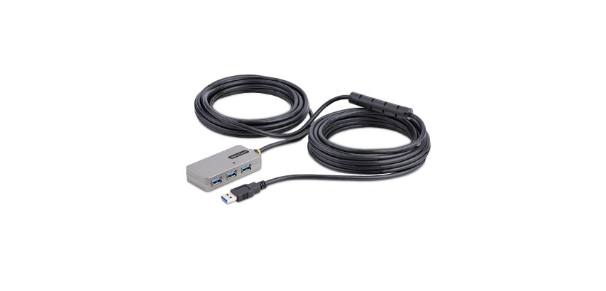 StarTech.com Hub USB-A à 4 Ports - Câble d'Extension USB 3.0 de 10m - Prolongateur USB Actif/Alimenté par Bus, Alimentation Optionnelle de 20W Incluse - Hub USB Type-A avec Protection ESD de Niveau 2