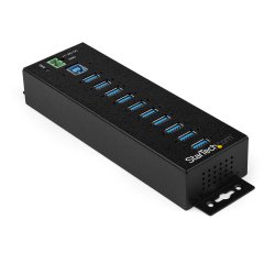 StarTech.com Hub Concentrador Ladrón USB de 10 Puertos con Adaptador de Corriente - con Protección contra Descargas de 350W - Hub Industrial USB 3.0 de Montaje en Pared Carril DIN o Mesa - USB 3.2 Gen 1 (5Gbps)