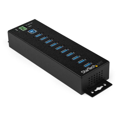 StarTech.com 10-Port USB 3.0 Hub met Power Adapter - Metalen Industriële USB-A Hub met ESD & 350W Overspanningsbeveiliging - Din Rail/Wand/Bureau Monteerbaar - High Speed USB 3.2 Gen 1 (5Gbps) Hub