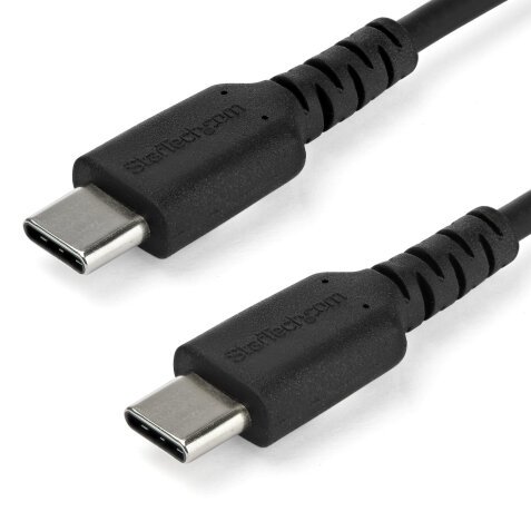 StarTech.com 2m USB C Lader Kabel, Rugged Fast Charge & Sync USB 2.0 naar USB Type C Laptop Laderkabel met TPE Aramidevezel Mantel, M/M, 60W, Zwart, Samsung S10 S20, iPad Pro, MS Surface
