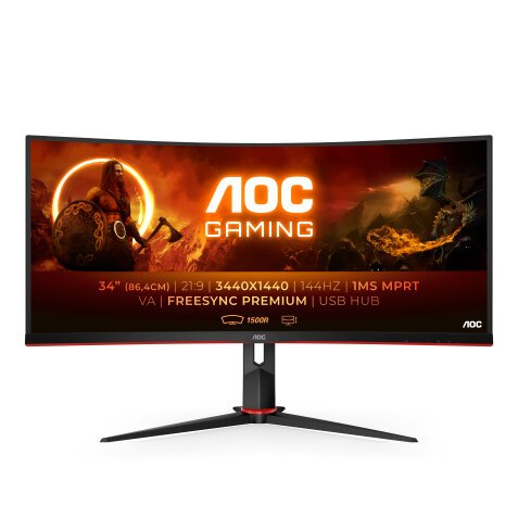 AOC G2 CU34G2X/BK LED display 86,4 cm (34") 3440 x 1440 pixels Quad HD Noir, Rouge