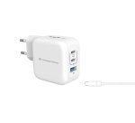 Conceptronic 3-Port 67W GaN USB PD Charger with USB-C Charging Cable, USB-C x 2, USB-A x 1, QC 3.0, PPS
