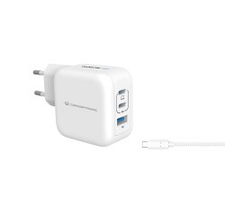 Conceptronic 3-Port 67W GaN USB PD Charger with USB-C Charging Cable, USB-C x 2, USB-A x 1, QC 3.0, PPS