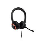 V7 Auriculares Safesound Education k-12 con micrófono, volumen limitado, antimicrobiano, cable de 2 m, 3,5 mm, ordenador portátil, Chromebook, ordenador de escritorio - Negro, rojo