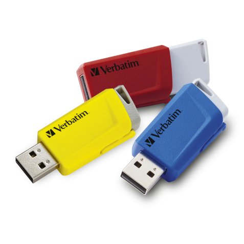 Pack de 3 clés USB 3.0 rétractables 16Go Store 'n' Click Rouge/Bleu/Jaune 49306