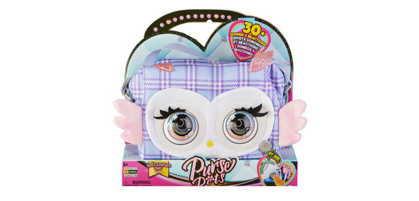 Purse Pets , Print Perfect Hoot Couture Owl, animale giocattolo e borsa interattiva con oltre 30 effetti sonori e reazioni, giocattoli per bambine dai 5 anni in su