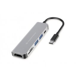 Conceptronic DONN02G base para portátil y replicador de puertos USB 3.2 Gen 1 (3.1 Gen 1) Type-C Aluminio