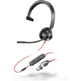 POLY Micro-casque Blackwire 3315 monaural USB-C certifié Microsoft Teams + connexion 3,5 mm + adaptateur USB-C/A