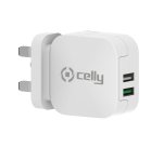 Celly TC2USBTURBOUK Caricabatterie per dispositivi mobili Fotocamera, Comandi di gaming, Cuffie, Telefono cellulare, Power bank, Smartphone, Orologio intelligente, Tablet, Orologio, Indossabili Bianco AC Ricarica rapida Interno
