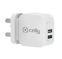 Celly TC2USBTURBOUK mobile device charger Digital camera, Gaming controls, Headphones, Mobile phone, Power bank, Smartphone, Smartwatch, Tablet, Watch, Wearables White AC Fast charging Indoor