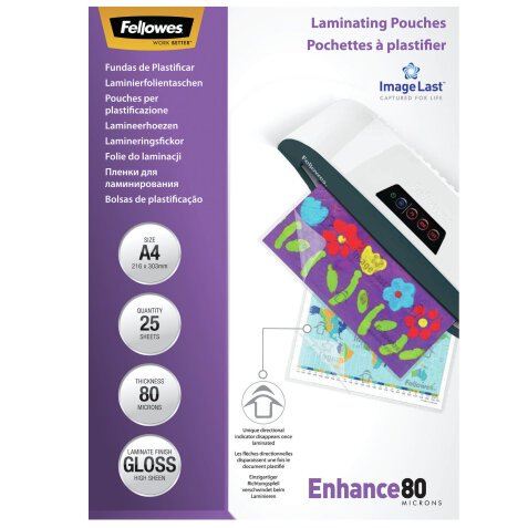 Pchettes de plastification Fellowes ImageLast A4 80 µ brillantes - Paquet de 25