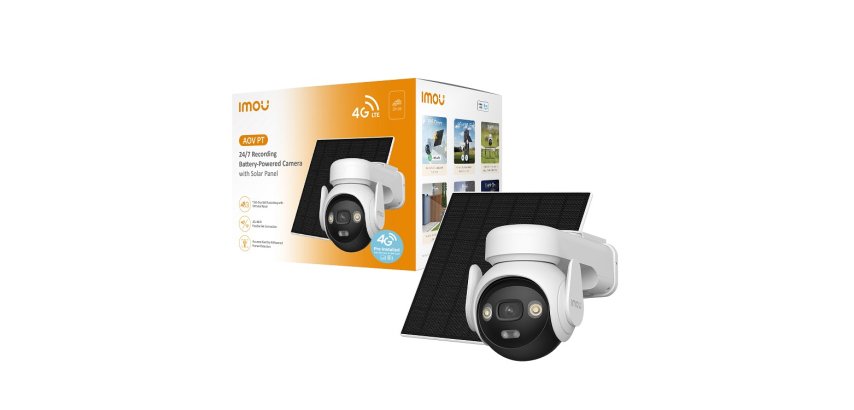 Imou AOV PT 4G 5MP - Telecamera da esterno 4G e Wifi Motorizzata con pannello solare. Tecnologia AOV per registrazione 24/7 . Incluse Sim Dati 4G ed SD da 32Gb