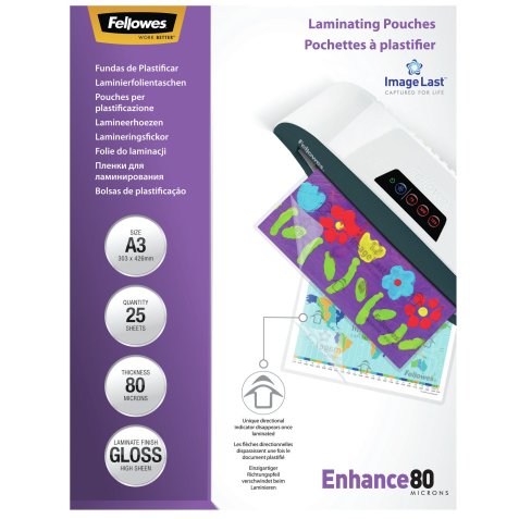 Pochettes de plastification Fellowes ImageLast A3 80 µ brillantes- Paquet de 25