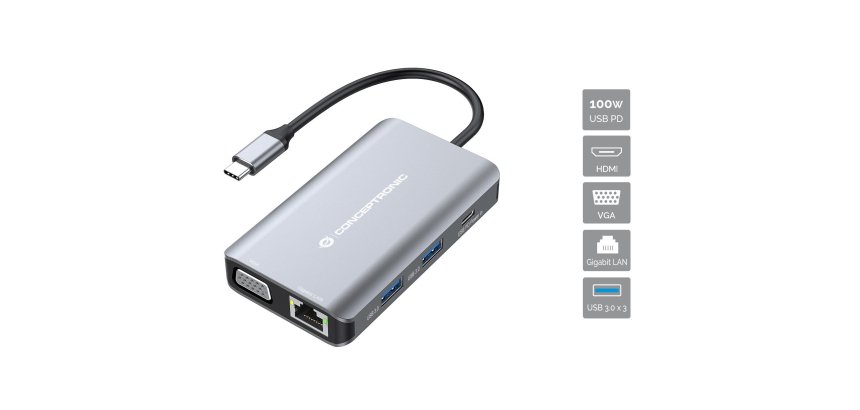 Conceptronic DONN21G laptop dock/port replicator Wired USB 3.2 Gen 1 (3.1 Gen 1) Type-C Grey