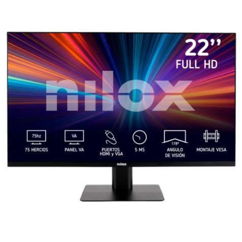 Pantalla monitor para PC 55,9 cm 22" Nilox IPS 5MS VGA HDMI 1920 x 1080 Pixeles Full HD LED Negro