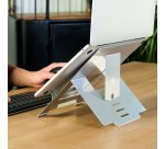 R-Go Tools Support pour ordinateur portable R-Go Riser Flexible, pliable et réglable, ergonomique, aluminium Hylite, argent