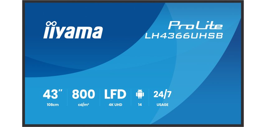 iiyama LH4366UHSB-B1AG Écran d'affichage dynamique Écran plat de signalisation numérique 109,2 cm (43") LCD Wifi 800 cd/m² 4K Ultra HD Noir Intégré dans le processeur Android 24/7