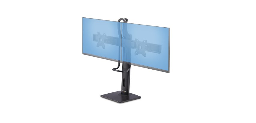 StarTech.com Crossbar Dual Monitor Desk Stand For Double 27-inch Screens, VESA Mount 75x75/100x100, Toolless Height Adjustment, Up To 13.2lb (6kg) Per Display