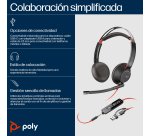 HP Poly Auriculares Poly Blackwire 5220 estéreo USB-C + conector de 3,5 mm + adaptador USB-C/A (paquete)