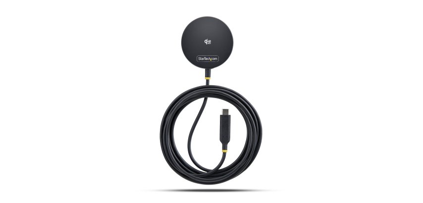 StarTech.com Pad de Charge Sans Fil Magnétique Qi2.2 25W Certifié avec Câble USB-C Intégré 6,6pi (2m), Compatible MagSafe pour iPhone 17/16 Pro/Pro Max, Noir