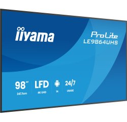 iiyama LE9864UHS-B1AG Écran d'affichage dynamique Écran plat de signalisation numérique 2,49 m (98") Wifi 500 cd/m² 4K Ultra HD Noir Intégré dans le processeur Android 24/7
