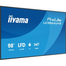 iiyama LE9864UHS-B1AG Écran d'affichage dynamique Écran plat de signalisation numérique 2,49 m (98") Wifi 500 cd/m² 4K Ultra HD Noir Intégré dans le processeur Android 24/7