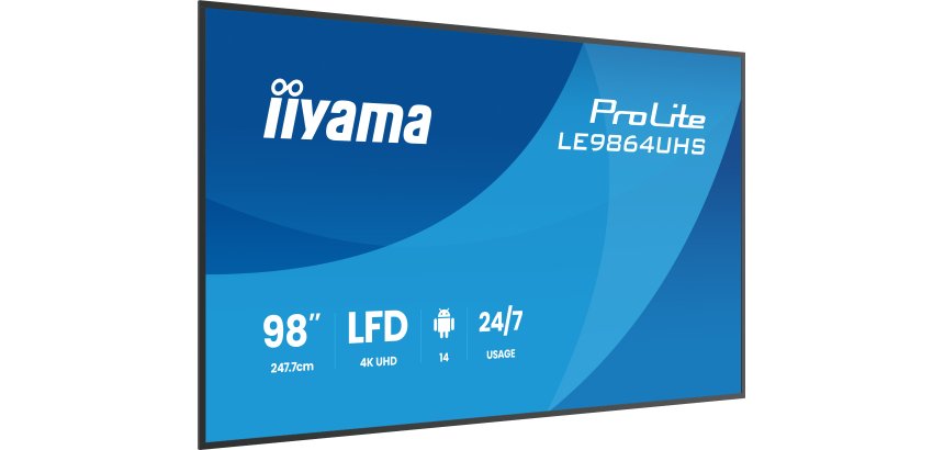 iiyama LE9864UHS-B1AG Écran d'affichage dynamique Écran plat de signalisation numérique 2,49 m (98") Wifi 500 cd/m² 4K Ultra HD Noir Intégré dans le processeur Android 24/7