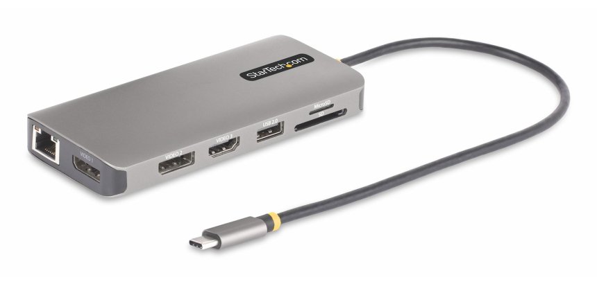 StarTech.com Adaptateur Multiport USB-C Triple Moniteur, Double HDMI et DisplayPort 4K 60Hz + 4K 30Hz, Adaptateur USB-C, Hub USB 4 Ports, 100W PD Pass-Through, GbE, Lecteurs de Cartes SD/MicroSD