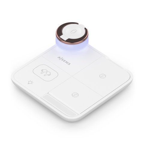 AISENS Cargador Inalambrico USB-C 4 en 1 De 15W Para Movil, Apple Watch, Auriculares Con Estuche De Carga, Blanco