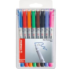 Stylo-feutre stabilo ohp pen soluble pointe fine 0.7mm multi-supports effaçable grip ergonomique pochette assortie 8u
