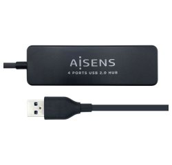 AISENS Hub USB 2.0, Tipo A/M - 4 x Tipo A/H, Negro, 30 cm