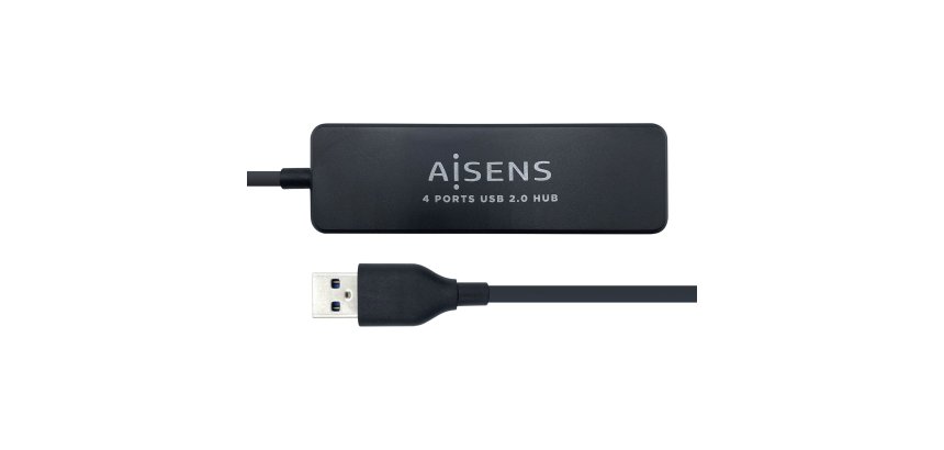 AISENS Hub USB 2.0, Tipo A/M - 4 x Tipo A/H, Negro, 30 cm