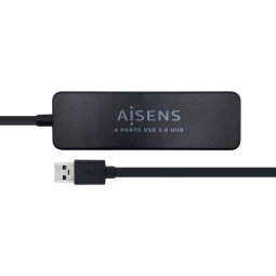 AISENS Hub USB 3.0, Tipo A/M - 4 x Tipo A/H, Negro, 30 cm