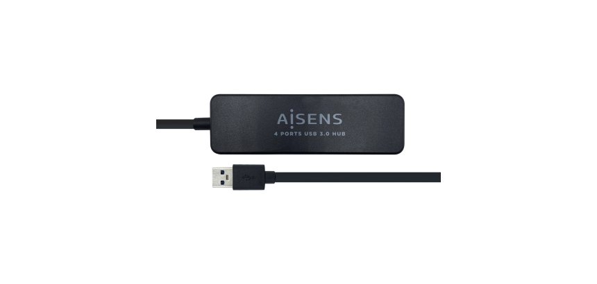 AISENS Hub USB 3.0, Tipo A/M - 4 x Tipo A/H, Negro, 30 cm