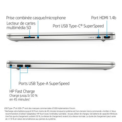 HP 15s-eq2008nf AMD Ryzen™ 5 5500U Ordinateur portable 39,6 cm (15.6") Full HD 16 Go DDR4-SDRAM 1 To SSD Wi-Fi 5 (802.11ac) Windows 11 Home Argent