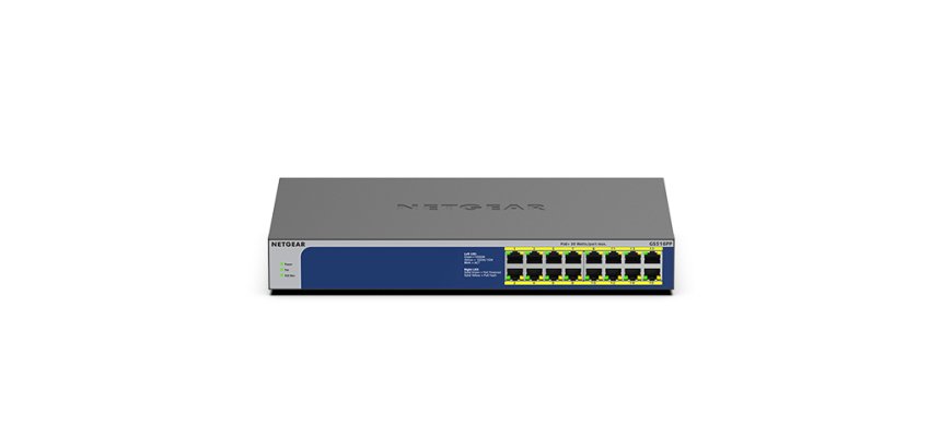 NETGEAR GS516PP Non-géré Gigabit Ethernet (10/100/1000) Connexion Ethernet, supportant l'alimentation via ce port (PoE) Bleu, Gris