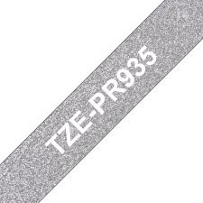 Ruban Tze-PR935 Laminé, 12mmx8m Blanc sur fond Argent Premium TZe-PR935