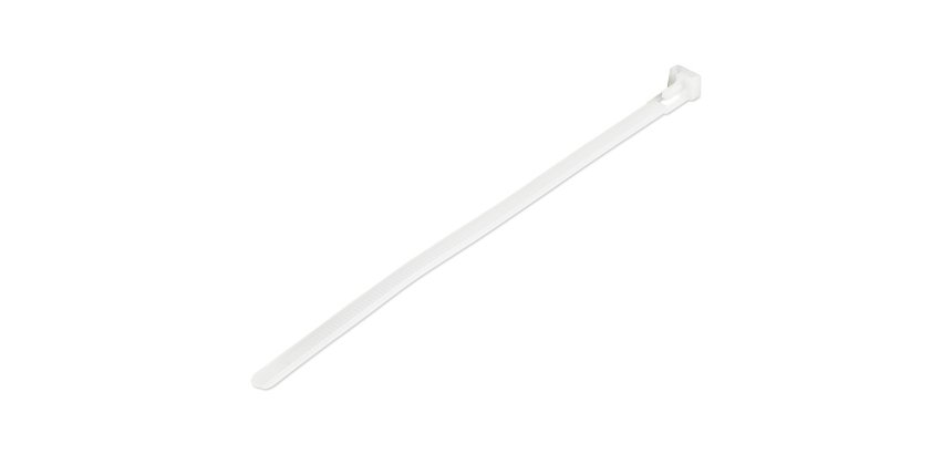 StarTech.com Fascette fermacavo riutilizzabili da 20 cm - 7 mm di larghezza, 50 mm di diametro del fascio e resistenza alla trazione 22 kg, fascette di nylon per interni/esterni, Omologati 94V-2/UL, 100 pezzi - bianco