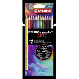 Aquacolor ARTY crayon de couleur aquarellable - Etui carton de 12 crayons - Coloris assortis