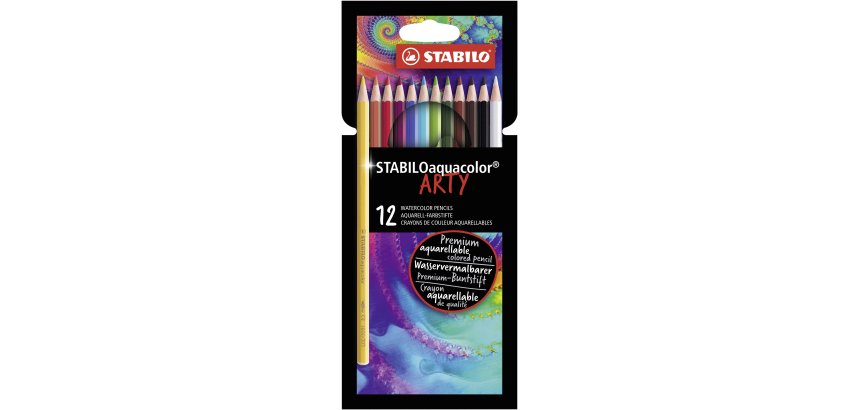 Aquacolor ARTY crayon de couleur aquarellable - Etui carton de 12 crayons - Coloris assortis