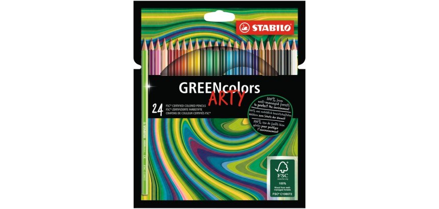 GREENcolors ARTY crayon de couleur - Etui carton de 24 crayons de couleur - Coloris assortis