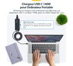 StarTech.com Chargeur USB-C pour Ordinateur Portable de 140W avec Câble USB-C Intégré de 1,2m, Adaptateur Secteur GaN pour MacBook M3/M4/M5 Pro/Max, Dell Pro/Plus/Premium