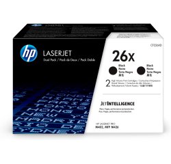 HP 26X LaserJet, lot de 2 cartouches de toner grande capacité authentiques, noir