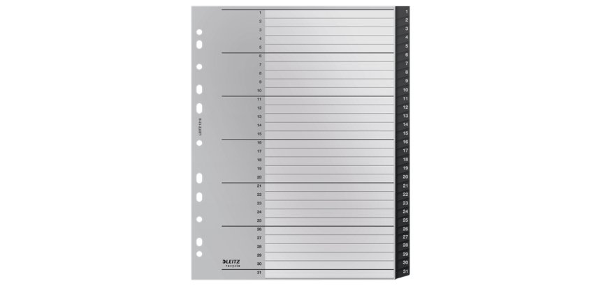 Intercalaires 31 onglets numériques Recycle, A4 XL, plastique 90% recyclé/100% recyclable