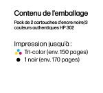 HP 302 - pack de 2 - noir, couleur (cyan, magenta, jaune) - original - cartouche d'encre