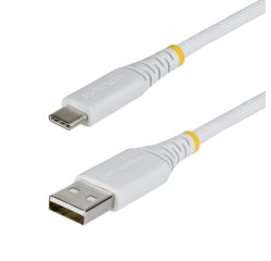 StarTech.com USB-A auf USB-C Schnellladekabel 15 cm, 15W 3A, Doppellagige Nylon/TPE Geflechtummantelung, Robustes USB-A auf Typ C Ladekabel, Weiß, USB A auf USB C Kabel