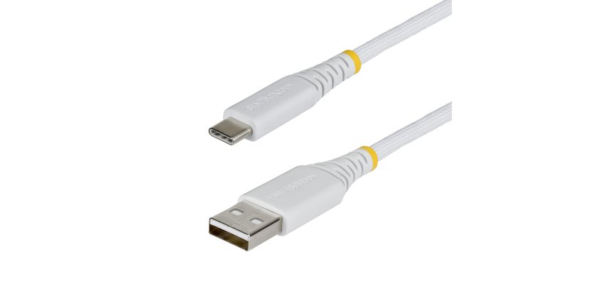 StarTech.com 15cm USB-A naar USB-C Snellaadkabel, 15W 3A, Dual-Layer Gevlochten Nylon / TPE Mantel, Duurzame USB-A naar USB-C Oplaadkabel, Wit