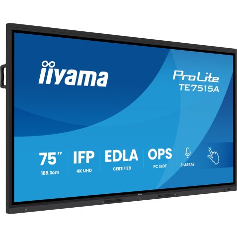 iiyama TE7515A-B1AG Écran d'affichage dynamique Écran plat interactif 189,2 cm (74.5") Wifi 550 cd/m² 4K Ultra HD Noir Écran tactile Intégré dans le processeur Android